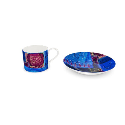 Smoky Blue Latte Cups & Saucer - Set of 4