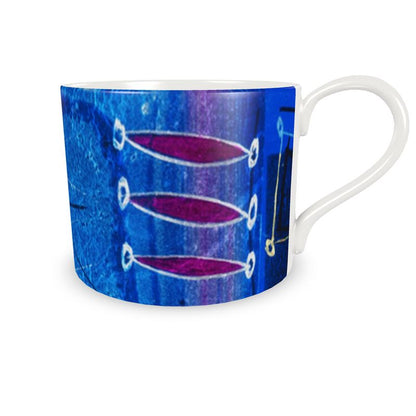 Smoky Blue Latte Cups & Saucer - Set of 4