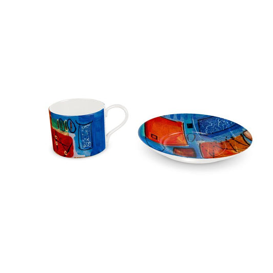 Ocean Orange Latte Cups and Saucers (Set of 4)